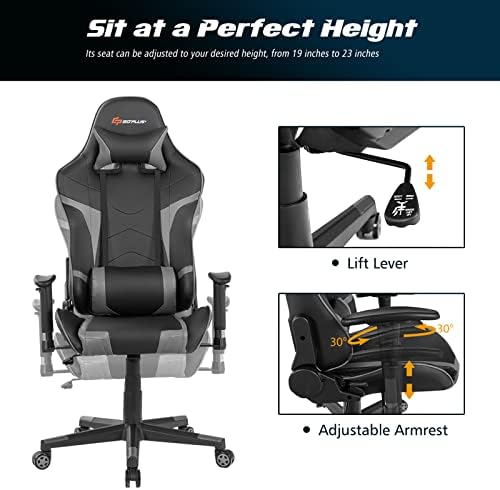 Goplus Gaming Chair, Massage Office Chair Computer Gaming Racing Chair, High Back PU Leather Adjustable Arms Headrest Ergonomic Reclining Game Chair, Rolling Swivel Executive Chair