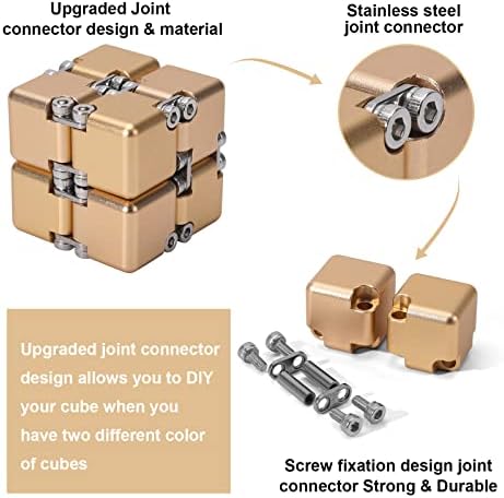 Lifidea Aluminum Alloy Metal Infinity Cube Fidget Cube (6 Colors) Handheld Fidget Toy Desk Toy with Cool Case Infinity Magic Cube Relieve Stress Anxiety ADHD OCD for Kids and Adults (Gold)