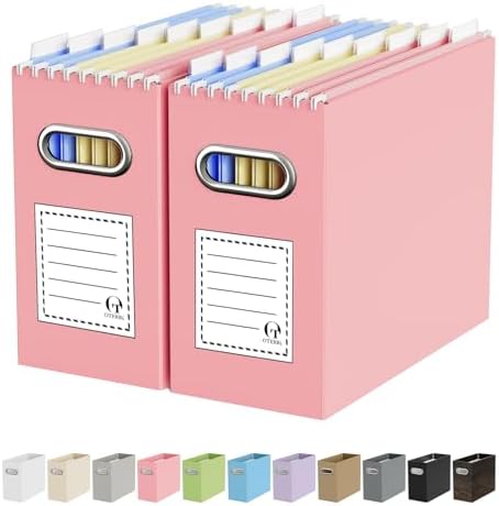 Oterri Portable Collapsible Cardboard File Box with Handle for Letter-Size