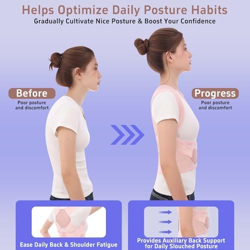 Back Brace Posture Corrector for Women and Men Upgraded Dynamic Traction Correction System Adjustable Shoulder Support Straightener Helps Reduce Upper Lower Back Pain Suitable for Hump Scoliosis Pink Medium