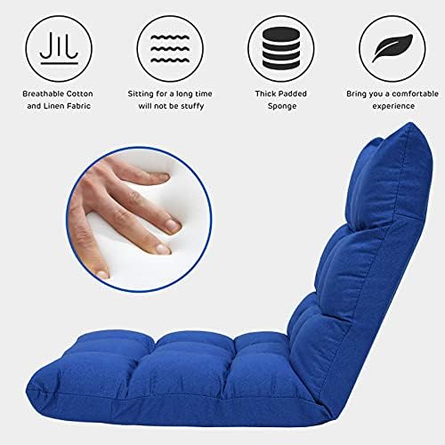 Giantex Adjustable Floor Gaming Sofa Chair 14-Position Cushioned Folding Lazy Recliner High Resilience Sponge, Breathable Cotton & Linen Fabric Sleeper Bed Couch Recliner (Navy)