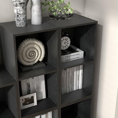 Homes: Inside + Out Apexa 2-Cube Storage Organizer Shelves, Stackable Wood Bookcase Fits Cubby Bins for Organization, Dorm Teen Room Decor & Home Office, Black