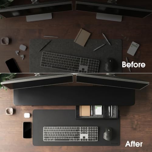 Fenge 42.5" Dual Monitor Stand with Storage Drawer & Solid Wood Legs, Black