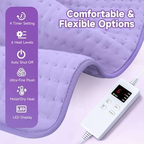 NBKLS Heating Pad for Back, Large Heating Pads for Body Muscle Pain Cramps Relief, 6 Heat Settings Machine Washable Electric Heating Pad, Birthday Christmas Gift for Women Mom