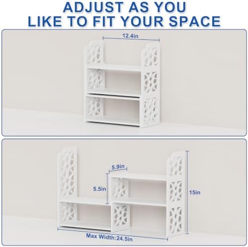 Desk Organizer Shelf, Adjustable Small Desk for Top of Desk, Desktop Shelf Organizer with Engraved Decoration, Multifunctional Desktop Storage Display Rack for Home Office, Dorm, Study