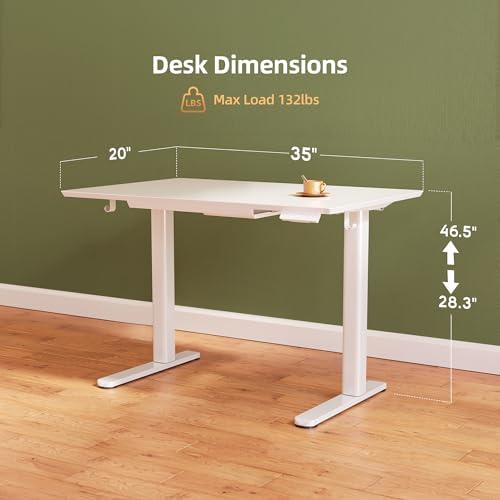 INNOVAR Glass Standing Desk with Drawers 35 x 20 Inch Super White