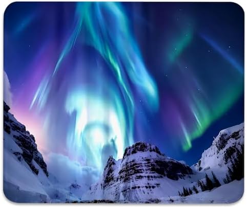 Aurora Borealis Over Snow-Covered Mountains Mouse Pad, Durable Desk Mat