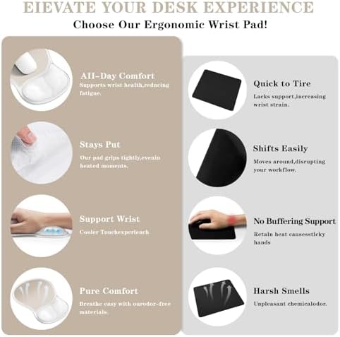 Mouse Pad with Wrist Rest,Ergonomic Mouse Pad with Comfortable Gel Wrist Rest Support and Non-Slip PU Base for Easy Typing Pain Relief, Durable and Washable (Transparent Khaki Gradient)