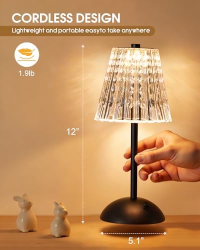 Nusogon Rechargeable Cordless Table Lamp, Touch Control Crystal Desk Lamp