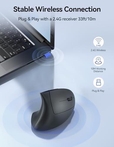 TECKNET Wireless Ergonomic Mouse, Rechargeable Wireless Vertical Mouse