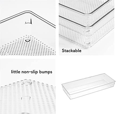 3 Pack Clear Plastic Drawer Organizer Tray Cutlery Utensil Makeups Drawer Silverware Organizers 12" X 6"… (6P(6X6+6X9+6X15))
