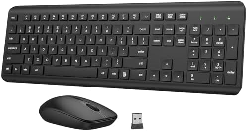 Wireless Keyboard and Mouse Combo, Full-Size Silent Ergonomic Keyboard and Optical Mouse, Long Battery Life, 2.4GHz Lag-Free Cordless Mice Keyboard for Computer, Mac, Laptop, PC, Windows