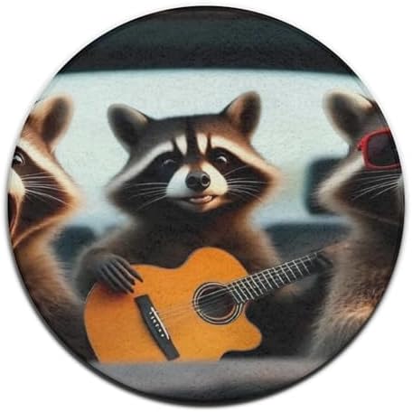 Men's Large Home Decor Mat, Soft Round Yoga Carpet, Non Slip Machine Washable Home Office Circle Rug Three Funny Raccoons Animals