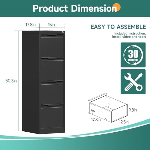 4 Drawer File Cabinet with Lock,Metal File Cabinets for Home Office