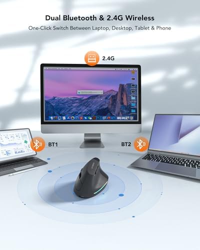 57° Wireless Ergonomic Mouse, Rechargeable Bluetooth Optical Mice