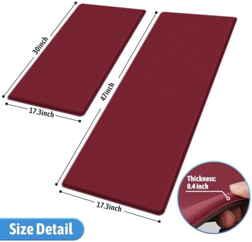 StepLively Kitchen Mat for Floor 2 PCS, Anti Fatigue Rugs, Red