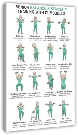 Dumbbell Exercises for Seniors Standing Dumbbell Exercises Senior Workout Chart Home Workout Plan Canvas Poster Bedroom Decor Room Decor Frame 16x24inch
