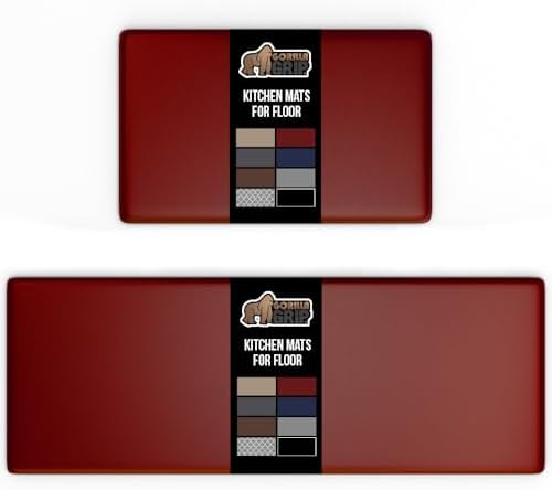 GORILLA GRIP Cushioned Kitchen Mats for Floor, 2 PK, 17x48+17x24, Red