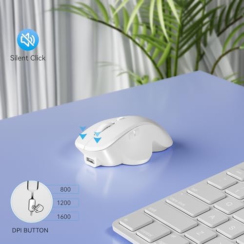 Uiosmuph Mini Wireless Bluetooth Mouse for Travel, Silent Small Mouse White