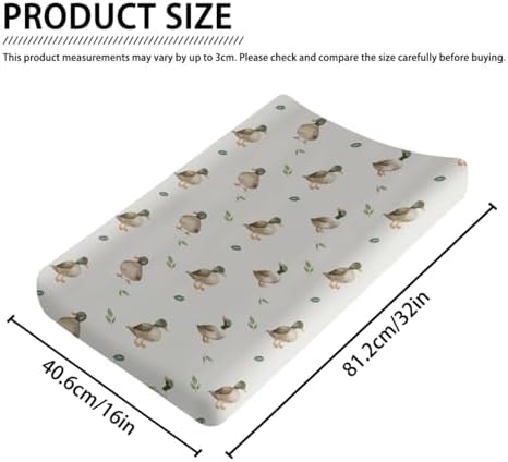 Cute Watercolor Ducks Birds Leaves Pattern Baby Changing Pad Cover, Unisex Mallard Ducks Nursery Diaper Changing Table Pad Mat Sheet for Boys Girls-16x32