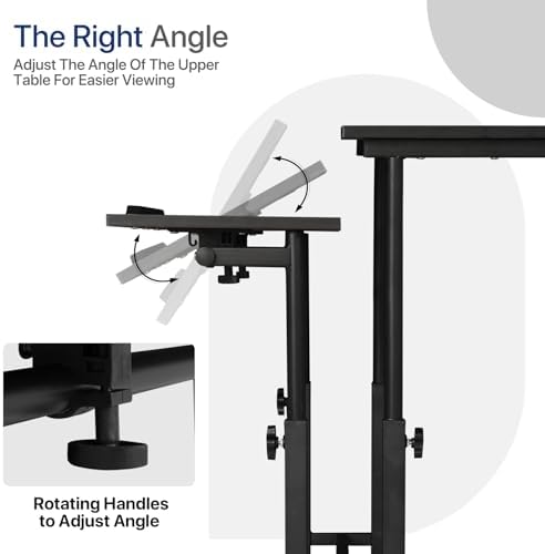 Height Adjustable Rolling Laptop Stand Table, 28-46 in for Young and Adults, Tiltable Keyboard Tray and Locking Casters for Home and Office