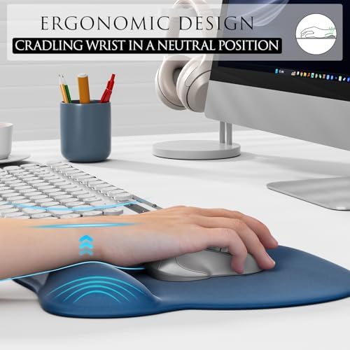 MROCO Ergonomic Mouse Pad with Gel Wrist Rest, 9.4 x 8.1 in, Navy Blue