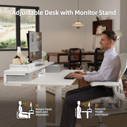 Claiks 48''*24'' Electric Standing Desk with Drawers, White