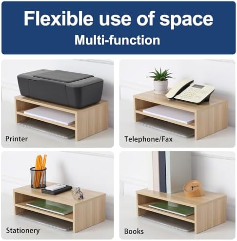 FITUEYES Wooden Monitor Stand Riser, 2-Tier Desk Storage Shelf, Oak