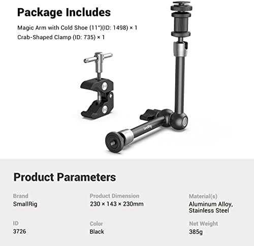 SMALLRIG 11'' Articulating Magic Arm and Clamp with 1/4 and 3/8 Thread