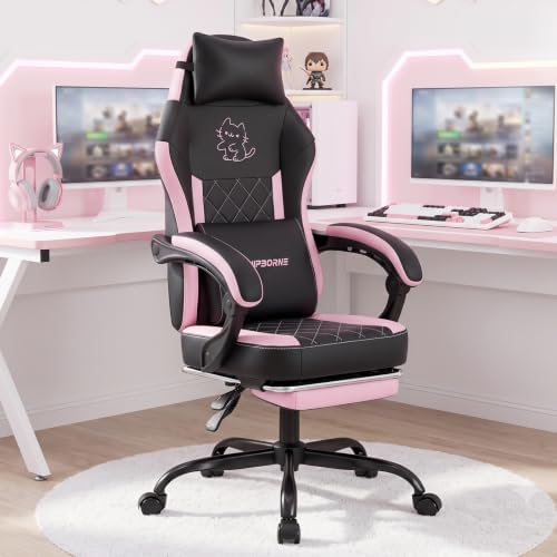 Cute Gaming Chair, Ergonomic Computer Gamer Chair, Black and Pink