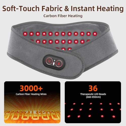 Electric Neck Heating Pad Cordless with Massage, Heated Neck Wrap with 660nm 850nm Red Light, 3 Heat Levels 3 Vibration Modes, Portable Neck Massager for Pain Relief, 3000mAh Rechargeable