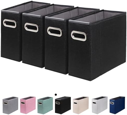 4 Packs Letter Size File Organizer, File Folders Organizer, Fabric Storage Box, Collapsible Paper Organizer with Metal Handle, Smooth PVC Rails, Only Box (Black)