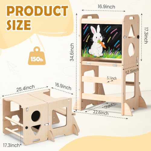 Toddler Standing Tower Anti-Tip Wooden Kitchen Step Stool，Nature