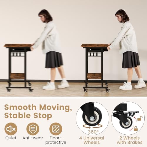 Rolling Desk with Keyboard Tray, 31.5’’ Small Computer Desk with Wheels