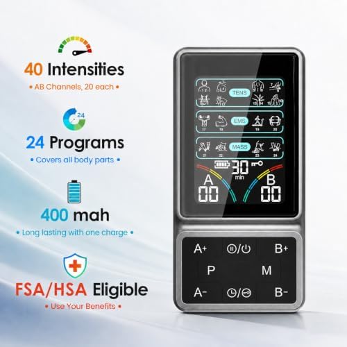 FDA Cleared TENS Unit Muscle Stimulator, HD Color Screen & 24 Modes