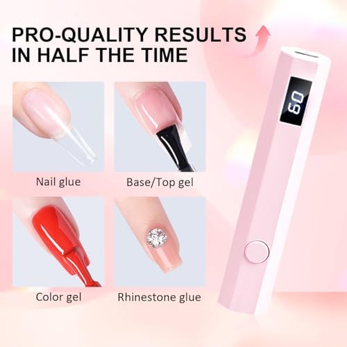 Cordless Mini Nail Lamp LEDSUUEI【Skin-Safe Curing】Portable Handheld UV Light for Gel Nails Rechargeable, Fast Flash Cure LED Nail Dryer for Polish, Nail Strips Salon Home Travel with Stand, Pink