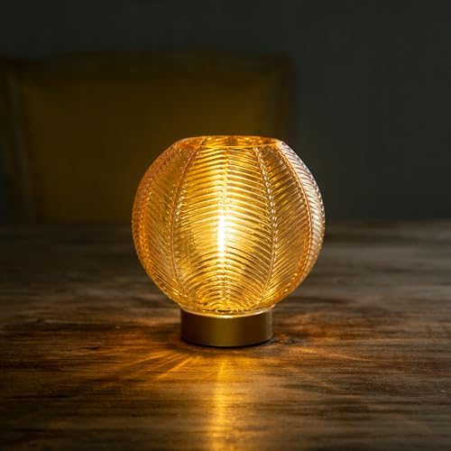 LUSHARBOR Battery Operated Decorative Glass Table Lamp with Timer Gold