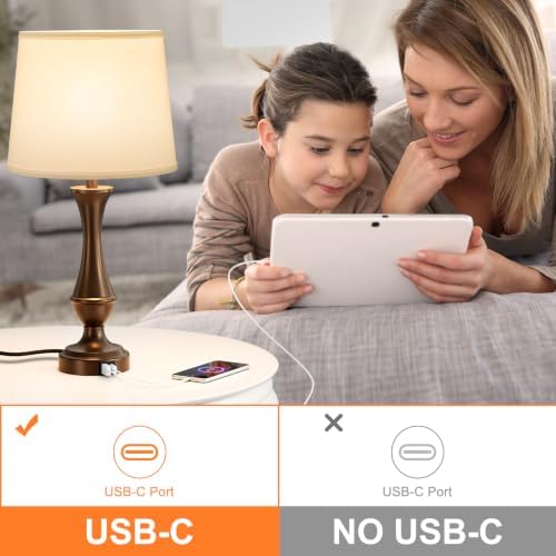 Touch Lamps for Nightstand, 3 Way Dimmable Lamps for Bedroom with USB C+A