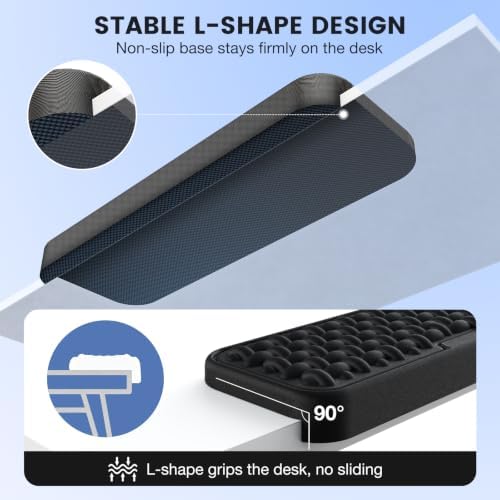 MEKASS L-Shaped Desk Elbow Pad for Desk, Memory Foam Elbow Support Padding with Non-Slip, Ergonomic Desk Edge Cushion, Wrist Comfort Support for Office Home 2 Pcs (Cross-Embossed Black)