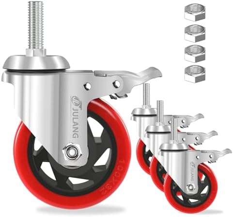 4" Heavy Duty Stem Caster Wheels 1/2 Threaded Stem Casters Set of 4