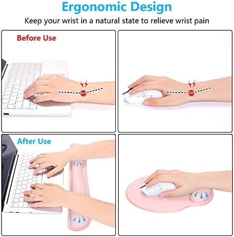 Dapesuom Keyboard Wrist Rest and Mouse Pad with Wrist Support, Cute Memory Foam Cushion for Keyboard and Mouse Set, Ergonomic Desktop Pad Rests with Non Slip Base for Easy Typing & Pain Relief, Pink