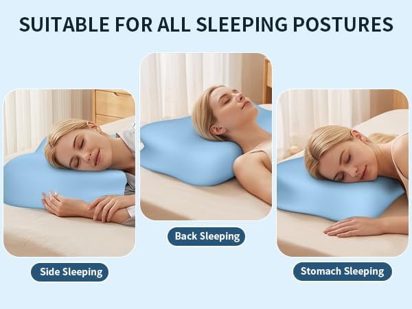 Cervical Pillow for Neck Pain Relief, Memory Foam Neck Pillow for Sleeping, Ergonomic Side Sleeper Pillow, 2 Heights Contour Orthopedic Pillow Deep Sleep Pillow for Side Back Stomach Sleepers (Blue)
