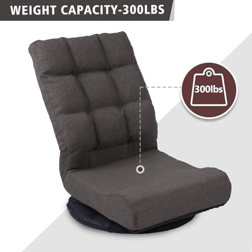 Swivel Floor Chair for Teens，Multipurpose Gaming Chair Rocker for TV, Reading, Playing Video Games Lumbar Support, Adjustable Foldable Backrest,Brown