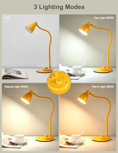 BOHON LED Desk Lamp with USB Charging Port 3 Color Modes Fully Dim, Yellow