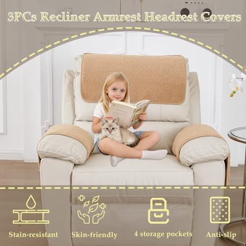 Armrest Covers for Recliner set of 3 Couch Arm Covers with Pockets for Sofa