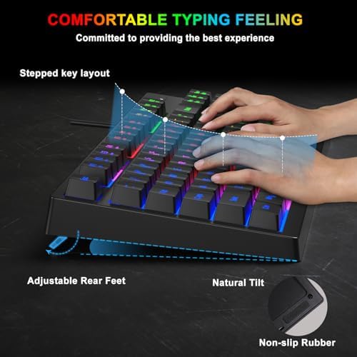 RGB 87 Keys Gaming Keyboard and Backlit Mouse Combo,BlueFinger USB Wired Rainbow Keyboard,Gaming Keyboard Set for Laptop PC Computer Game and Work