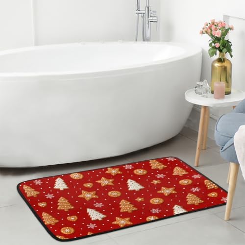Christmas Door Mat Kitchen Mats, Christmas Red Gingerbread Tree Door Rugs, Cushioned Anti Fatigue Absorbent Kitchen Rug, Non-Slip Standing Desk Mat, Front Door Rug for Floor, Office, Sink, 20"×39"