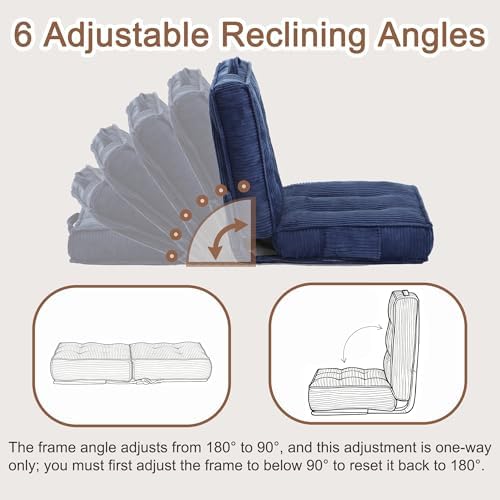 Folding Floor Tatami Chair with Back Support, 6-Position Adjustable, Blue