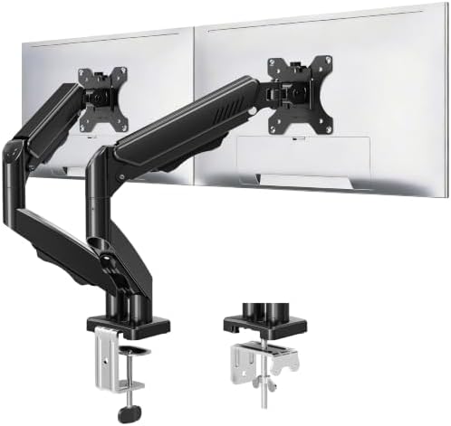 Dual Monitor Stand fits up to 32 inch, 4.4-19.8 lbs Computer Screens, Dual Monitor Desk Mount Height Adjustable, Monitor Arms for 2 Monitors, Home Office VESA Mounts, Freelift Black