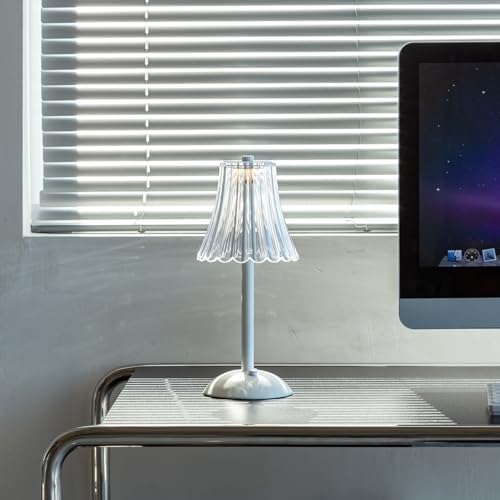 HEQET Cordless Table Lamps for Home,Table,Dining Room, Gold Rechargeable Lamps, USB Charge 12'' Tall LED Brass Portable Outdoor Indoor Table Lamp with Built-in Dimmer (Flower-White)